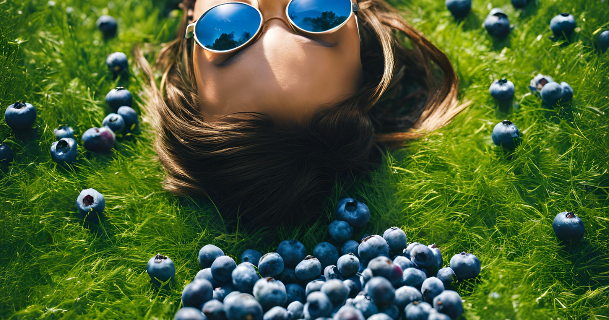 a woman with blueberry on eyes